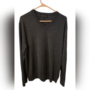 Gray Brooks Brothers V-Neck Merino Wool Sweater Men's Size Large